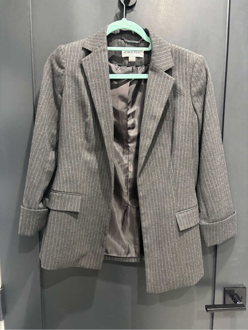 Calvin Klein Gray Pinstripe Women's Blazer and Pants Suit Set